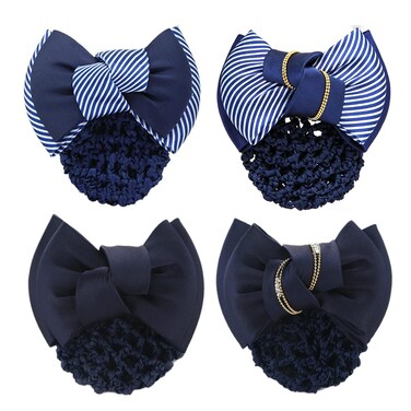 4pcs Women Hair Clip with Bowknot Hair Bun Cover Barrettes Net Snood Hairnet Bow Bow-knot Decor Hair Clip Hairnet for Ladies(Blue)