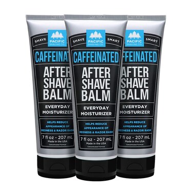 Pacific Shaving Company Caffeinated Aftershave, Men's Grooming Product - Antioxidant Daily Face Lotion + After Shave - Soothing Aloe &amp; Spearmint Post Shave Balm for Sensitive Skin (7 Fl Oz, 3 Pack)
