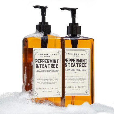 Body Prescriptions Crimson &amp; Oak Men's Deep Cleansing Hand Soap with Pump Dispenser, 17 Fl Oz (Pack of 2), Peppermint and Tea Tree