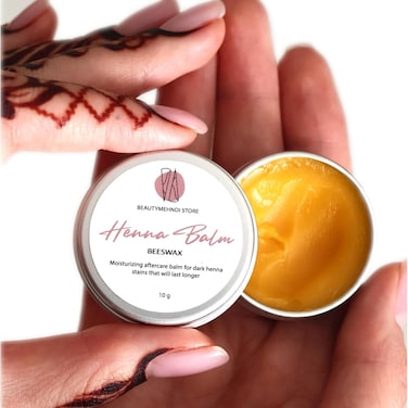 Mehndi Henna Balm - Moisturizing Cream Oil &amp; Wax Based for Aftercare   Natural Barm for Dark and Long-Lasting Mehendi Stain (Beeswax)