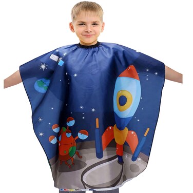 Aethland Kids Haircut Cape, Hair Cutting Cape for Kids &amp; Adults - Professional Waterproof Barber Cape Salon Cape Cloak for Hair Stylist (Space Rocket)