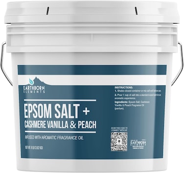 Earthborn Elements Cashmere Vanilla &amp; Peach Epsom Salt 8 lb, One Gallon Bucket, Pure &amp; Undiluted, Soaking Salt with Fragrance