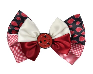 Naruto Shippuden Akatsuki Red Cloud Design Hidden Leaf Charm Alligator Hair Clip Accessory Hair Bow