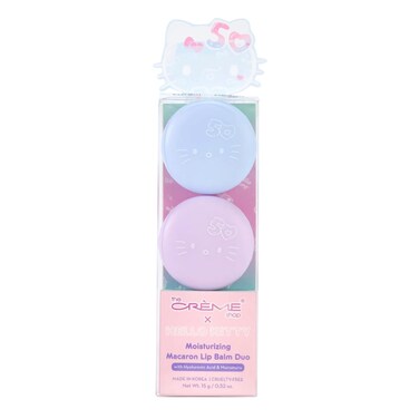 The Cr&egrave;me Shop x Hello Kitty Plumping Moisturizing Macaron Lip Balm, Hydrating Korean Lip Balm, 50th Year Anniversary Limited Edition Duo Lip Moisturizer in Cool Mint &amp; Acai Berry, Korean Skin Care