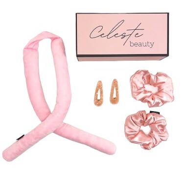 Heatless Hair Curler - Curling Rod for Natural Overnight Curls   No Heat Headband   Hair Curlers for Long and Medium Hair Types (Pink)