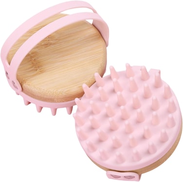 BPA-Free Silicone Bamboo Hair Scalp Massager and Body Brush-Promote Relaxation-Increase Blood Circulation-Removing Dandruff (Pink)