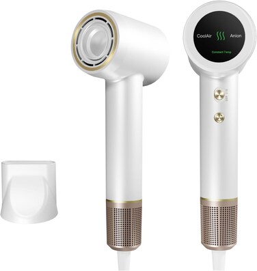 Generic Hair Dryer- High-Speed Brushless Motor（110,000 RPM） Negative Ionic Blow Dryer for Fast Drying, Low Noise Thermo-Control Hair Dryer with Nozzle，Pearl White