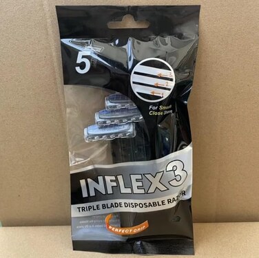 INFLEX MEN'S TRIPLE BLADE DISPOSABLE RAZOR, 1 Count (Pack of 5), Black