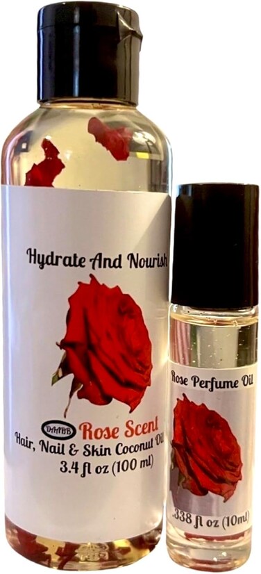 2 Pack Rose Body Oil and Roll-On Perfume Oil for Hair and Skin. Scented Coconut Oil. 3.4 fl oz, 10ml Travel Size Bottles