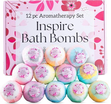 12 Inspire Bath Bombs for Women, Mother's Day Gift Set, Lush, Organic, Beautiful Flower Bath Bombs Set, Relaxing Bathbombs, Bath Ball