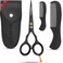 Beard and Mustache Scissors for Men 5" with 2 Combs &amp; Pouch &ndash; German Quality Stainless Steel Hand-Forged Grooming Scissors for Facial Hair Trimming (Black)