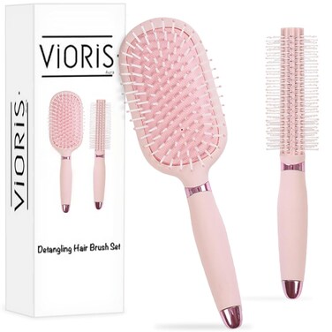 Hair Care Detangling Brush &amp; Roller Set- Perfect hair brushes for women with curly hair, Styling tools &amp; appliances for tangle-free, Smooth Hair. (pink)