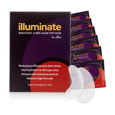 Illuminate Under Eye Mask: Reduces Puffiness and Dark Circles; Infused with Botanical Extracts, Bakuchiol, Red Algae &amp; Hyaluronic Acid - 6 Pairs. Biodegradable.