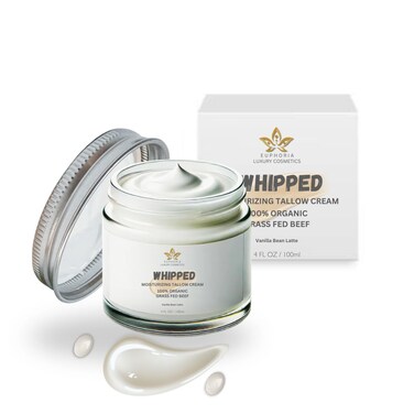 Beef Tallow for Skin Care -100% Grass Fed- Whipped Moisturizer for Face and Body - 100% Natural Lotion for Sensitive Skin Vanilla Bean Latte - 4 FL. oz.