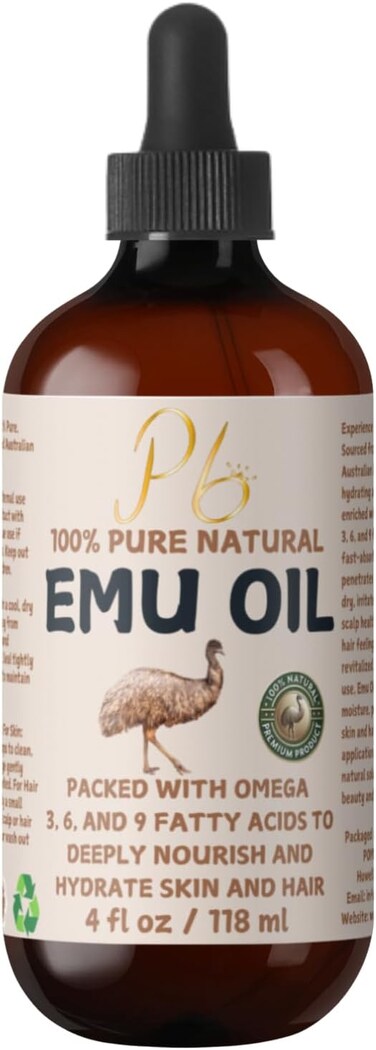 Emu Oil, 100% Pure Australian Emu Oil - Refined Natural Oil for Hair Growth, Natural Skin Moisturizer, Hydrating Face &amp; Body Oil, Massage Oil for Scars &amp; Dry Skin - Unscented, 4 fl oz Glass Bottle