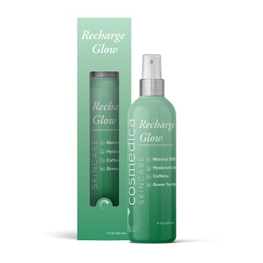 Cosmedica Skincare Recharge Glow Mist with Caffeine, Green Tea Extract, Hyaluronic Acid &amp; Matrixyl 3000 for Energized Skin &ndash; 4 oz
