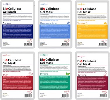 6 Gel Masks Assorted - Bio Cellulose Gel Sheet Mask &ndash; Collagen, EGF, Hyaluronic Acid, Peptide, Retinol, Vitamin C (6pcs in total)