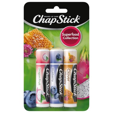 ChapStick Lip Balm, Superfood Collection 3-Pack &ndash; Dragon Fruit, Blueberry &amp; Clover Honey, Moisturizer for Dry Lips, 0.15 Oz
