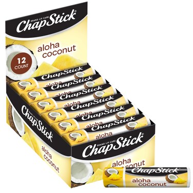 ChapStick Bulk Lip Balm, Aloha Coconut, 12-Pack &ndash; Luscious &amp; Tropical Lip Moisturizer, 0.15 Ea
