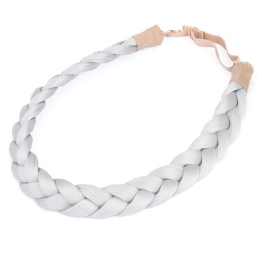 DIGUAN Synthetic Hair Braided Headband Classic Chunky Wide Plaited Braids Elastic Stretch Hairpiece Women Girl Beauty accessory, 55g aHairBeauty (#Light Gray)