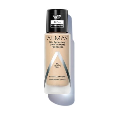 Almay Skin Perfecting Comfort Matte Foundation, Hypoallergenic, Cruelty Free, -Fragrance Free, Dermatologist Tested Liquid Makeup, Neutral Buff, 1 Fluid Ounce