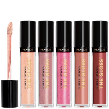 Revlon Super Lustrous The Gloss, 5 Piece Lipgloss Gift Set, Non-sticky High Shine Color in Cream &amp; Pearl Finishes, Pack of 5, 0.75 Fl Oz