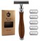 (4.5 Inch) Long Wood Handle Safety Razor for Men Women - Double Edge Manual Razor - Fits All Double Edge Razor Blade - Comes With 5 Shaving Blades, Brown