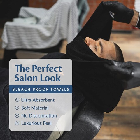 Black Bleach Proof Towels Bulk Sets 72 Pack 100% Cotton 16&quot; X 27&quot; Color Safe, Stain Resistant, Quick Drying Towels for Beauty, Hair and Nail Salon, Gym, Spa and Home Hair Care