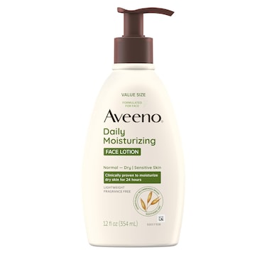 Aveeno Daily Moisturizing Face Lotion with Soothing Prebiotic Oat, Gentle Lotion Nourishes Normal to Dry Skin With Moisture, Facial Lotion for Sensitive Skin, Fragrance-Free, 12 fl. oz
