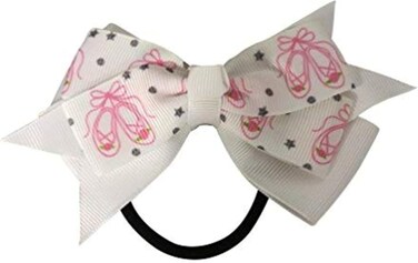 Sportybella - Dance Accessories, Hair Bow with Pink Ballet Slippers Design, Ponytail Holders - Gift for Dancers and Dance Enthusiasts, Hair Elastics