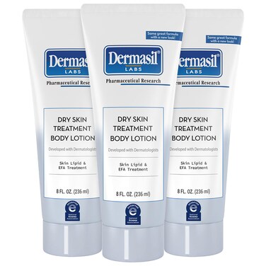 Dermasil Body Lotion, Dry Skin Treatment, 3-Pack &ndash; Non-Greasy, Fast-Absorbing, Fragrance-Free Lotion, Cruelty-Free, 8 Oz Ea