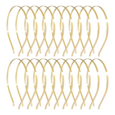 Lawie 20 Pack Bulk 5 MM Wide Thin Silver Gold Black Plain Blank Hard Metal Headbands Base Hair Bands Clasps Tiara DIY Craft Accessories for Women (Gold)