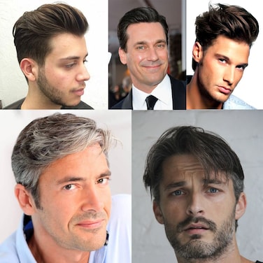 Q6 Base Custom Mens Toupee Hairpiece Human Indian Hair Replacement System Prosthesis Wigs - #1B60(Off Black with 60% Gray Hair)