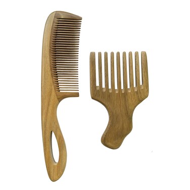 Green Sandalwood Hair Combs Gift Set - 2pcs No Static Detangling Natural Aroma Handmade Wooden Comb - Wide and Fine Tooth Combs