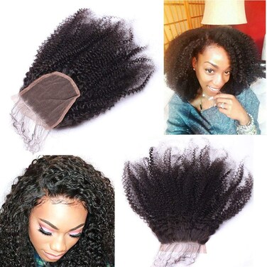 Nicewig 100% Raw Remy Virgin Mongolian 4b 4c Afro Kinky Curly Human Hair Lace Closure with baby hair 4"x4"Swiss Lace Free Part Bleached Knots 14