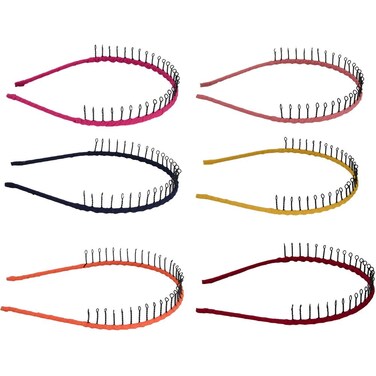 Iron Wire Teeth Comb Hairband Hair Hoop Headband Headwear Accessory for Lady Girls Women (Set of 6 - Rose, Pink, Black, Yellow, Orange, Red)