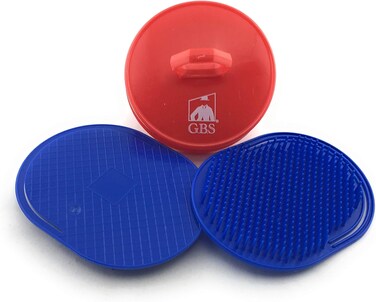 G.B.S Soft Pocket Palm Brush Portable Hair Brush and Head Scratcher Use for Women, Men, Pets Easy to Hold Massager Hair Growth Durable Pack of 3 (2 Blue Soft Pocket Palm Brush + 1 Red Head Scrubber)