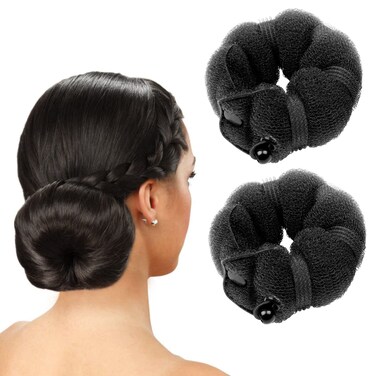 Beauty Magic Hair Styling Buns - 2 Piece Perfect Donut Chignon Bun Maker Clip Hair Curler Styler Accessory 2 Small (Black)
