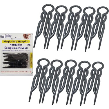 Hair Pins - Plastic, U-shaped Magic Grip Hairpins, Strong Durable Pins For Fine, Thick &amp; Long Hair, Hair Styling Accessories, Set of 10 (Black)