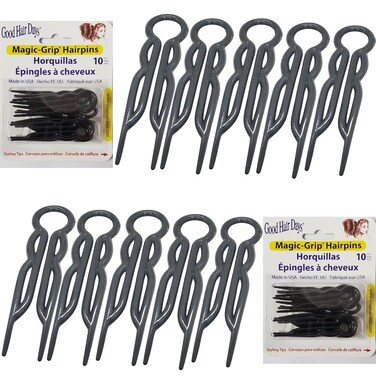 Hair Pins - Plastic, U-shaped Magic Grip Hairpins, Strong Durable Pins For Fine, Thick &amp; Long Hair, Hair Styling Accessories, Set of 20 (Black)