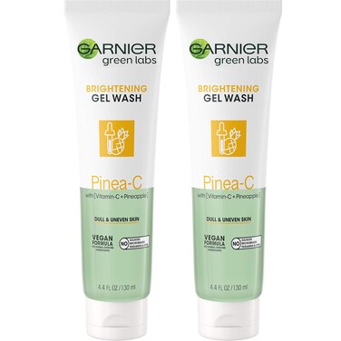 Garnier SkinActive Green Labs Pinea-C Brightening Gel Washable Cleanser with Vitamin C and Pineapple for Dull and Uneven Skin, 2 Count (Packaging May Vary)