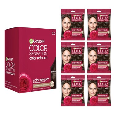 Garnier Color Sensation Color Retouch, Demi Permanent Hair Dye for Roots and Lengths with 100% Gray Coverage, Brown Hair Dye, Pack of 6