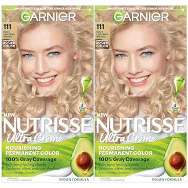 Garnier Hair Color Nutrisse Nourishing Creme, 111 Extra-Light Ash Blonde (White Chocolate) Permanent Hair Dye, 2 Count (Packaging May Vary)