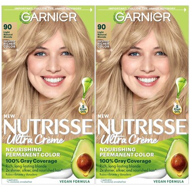 Garnier Hair Color Nutrisse Nourishing Creme, 90 Light Natural Blonde (Macadamia) Permanent Hair Dye, 2 Count (Packaging May Vary)