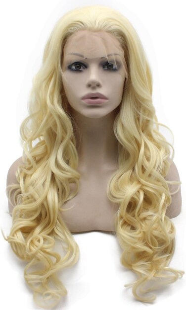 Mxangel Long Wavy 613 Blonde Hand Tied Synthetic Hair Lace Front Wig Natural