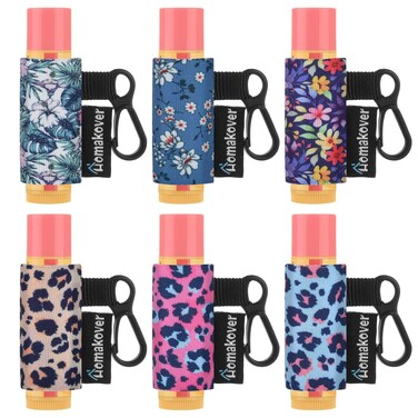 6 Pack Lip Balm Holder, Compact Clip-On Lipstick Holder Premium Release Clip Neoprene Sleeve Lip Balm with Clip Fits Most Standard Lip Balm