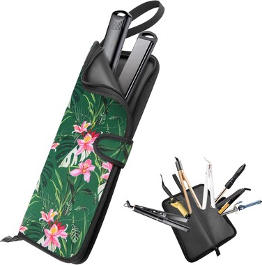 2-in-1 Heat Resistant Flat Iron Holder and Straightener Pouch - Portable Neoprene Cover with Silicone Mat for Hair Styling Tools, 13 x 5 Inches