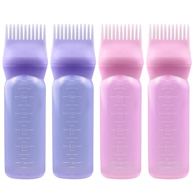 ELANE 4PCS Hair Oil Applicator Bottles - Root Comb Bottles for Scalp Oil and Hair Oiling, 6oz (2 Pink + 2 Purple)