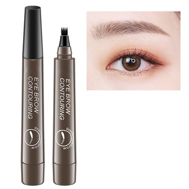 Microblading Eyebrow Pen - Eyebrow Pencil Magical Upgraded Eye Brow Pencils for Women with 4 Fork Tip &amp; Spoolie Brush for Natural-Looking Hair-Like Defined Brows, Last All-Day (Gray Brown)
