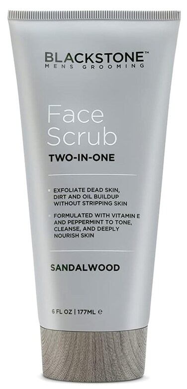 Blackstone Men's Grooming 2-in-1 Facial Scrub &amp; Shave Gel with Vitamin E &amp; Peppermint - Cleanse &amp; Exfoliate   Hydrates Skin After Shaving   Paraben &amp; Cruelty Free   USA Made, Sandalwood (6 oz)